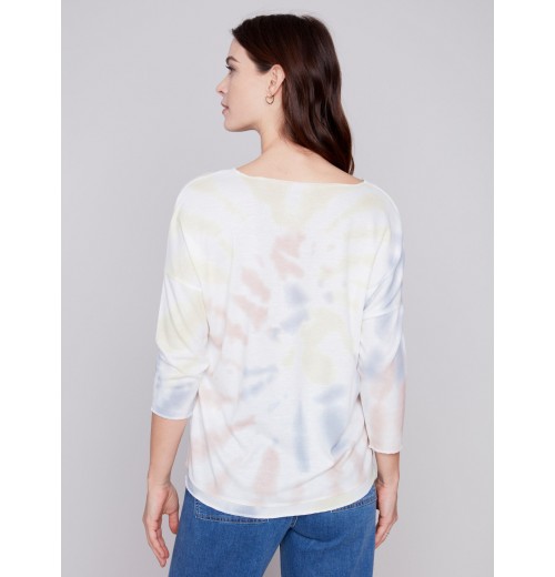 Tie Dye V-Neck Knit Top - Tulip