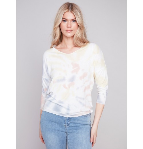 Tie Dye V-Neck Knit Top - Tulip