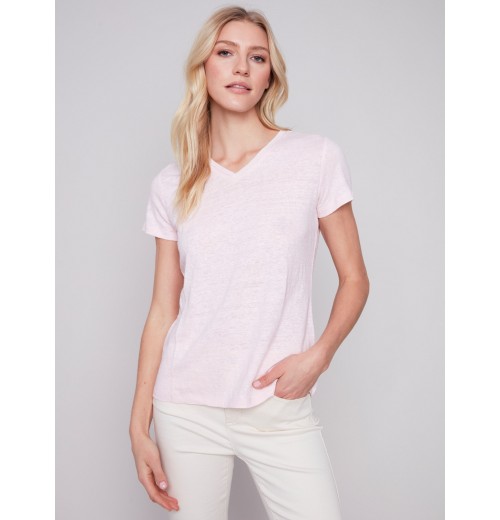 V-Neck Linen T-Shirt - Lotus