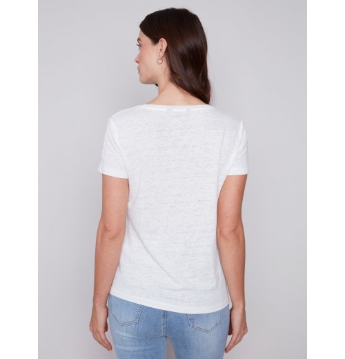 V-Neck Linen T-Shirt - Natural