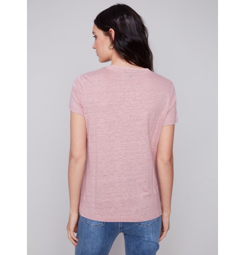 V-Neck Linen T-Shirt - Dusty Rose