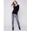 V-Neck Sweater with Grommet Detail - Black