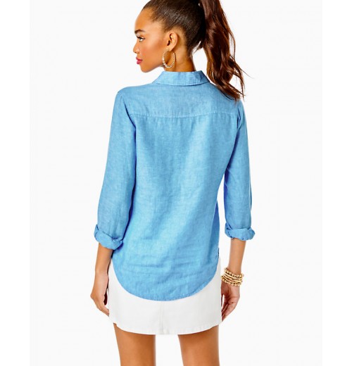 Sea View Linen Button Down Top