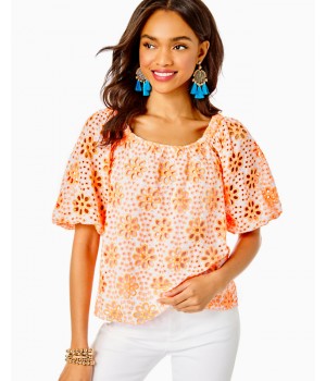 Kerrigan Elbow Sleeve Eyelet Top