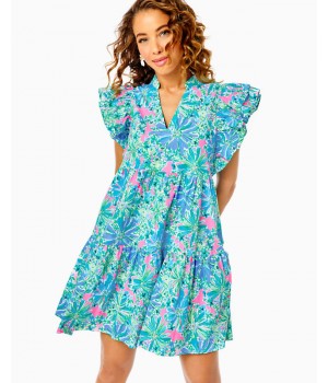 Aldena Ruffle Sleeve Cotton Dress