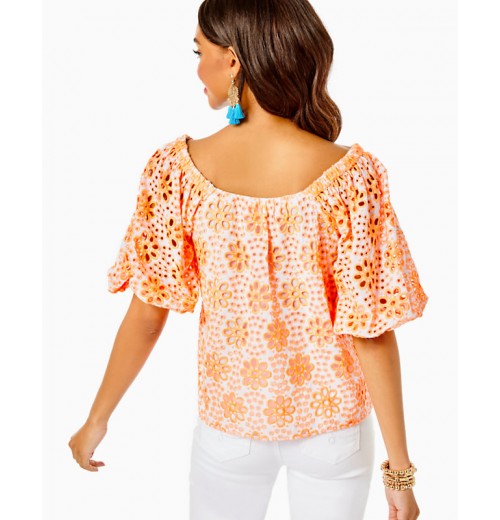 Kerrigan Elbow Sleeve Eyelet Top