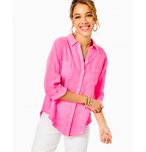 Sea View Linen Button Down Top