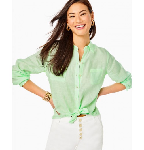 Sea View Linen Button Down Top