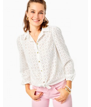 Sea Breeze Eyelet Button Down Top